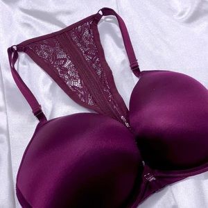 Victoria’s Secret Bombshell Add 2 Cups Push-up Bra Plum Cabernet Racerback 32D